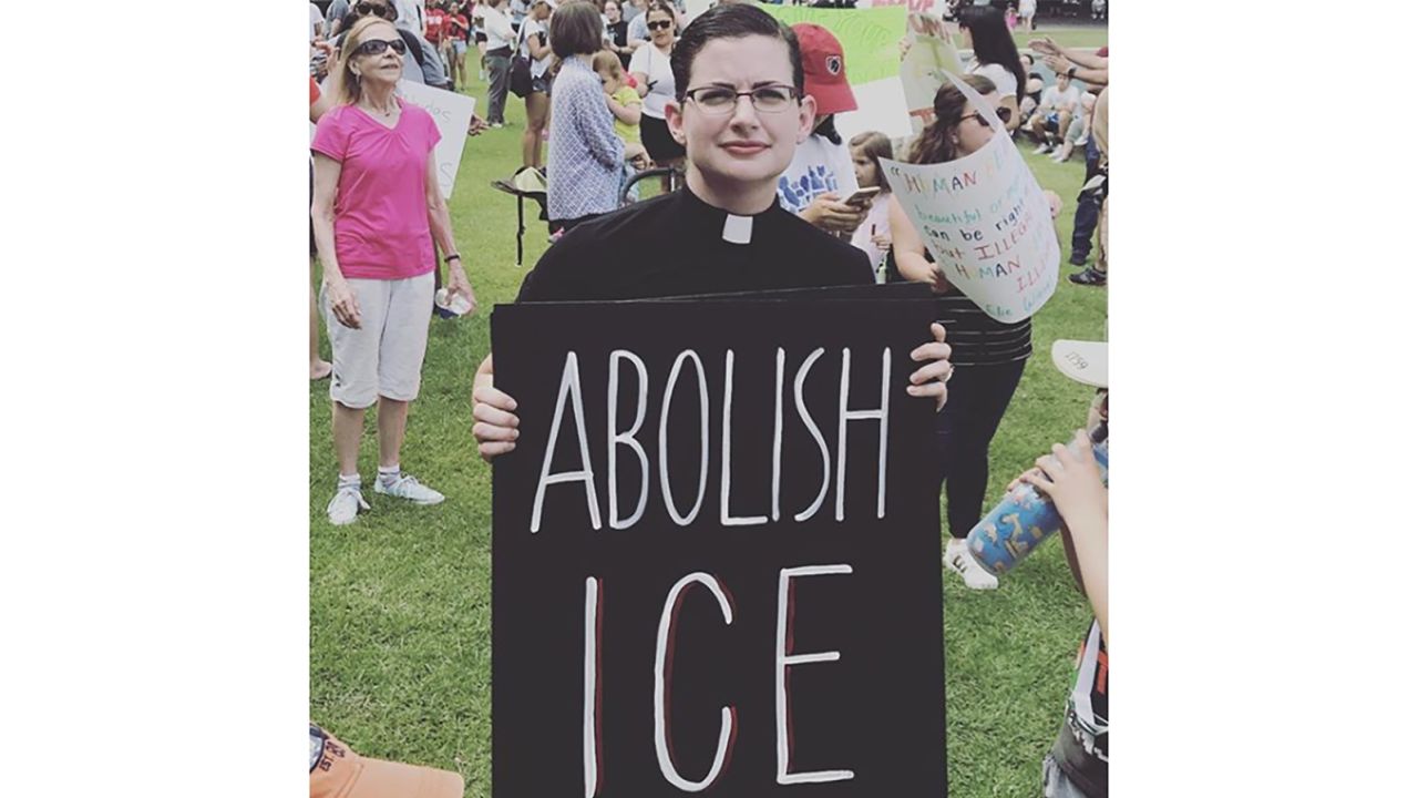 The Rev. Elizabeth Grasham protests in Houston.