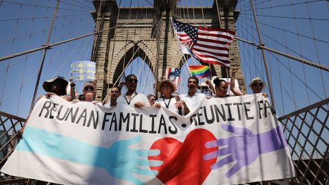 Thousands marched across the Brooklyn Bridge in New York City.