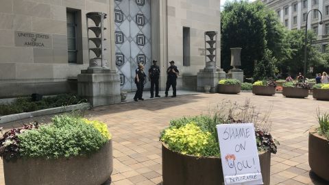 A sign was left outside the US Justice Department on Saturday in Washington.