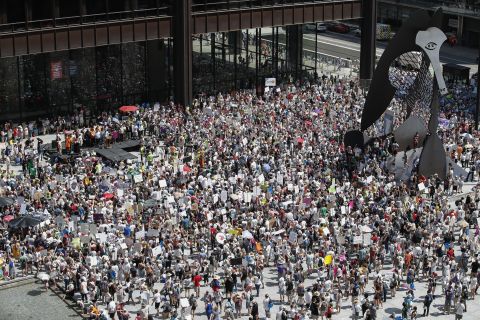 Chicago: Protesters fill Daley Plaza to listen to speakers and show opposition to the White House's immigration policies.