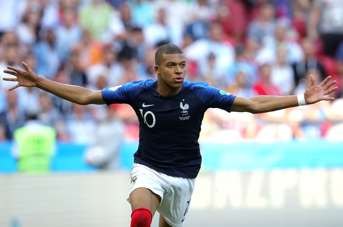 Mbappe celebrates after scoring France's fourth goal