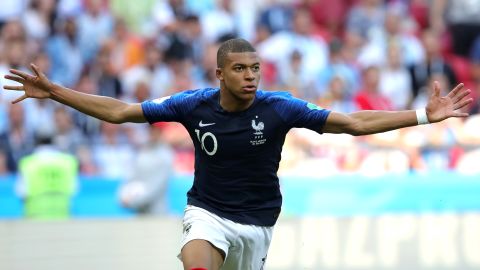 Mbappe celebrates after scoring France's fourth goal