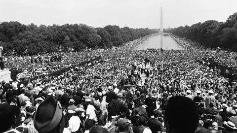 Crowds gather at the National Mall during the March on Washington for Jobs and Freedom political rally in Washington, DC on August 28, 1963.
