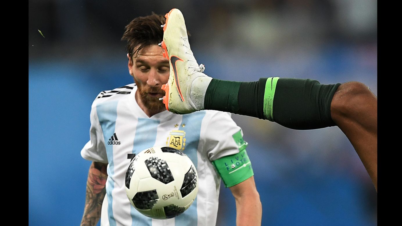 Argentina's Lionel Messi competes for the ball during the match between Nigeria and Argentina on Tuesday, June 26. Argentina beat Nigeria 2-1.