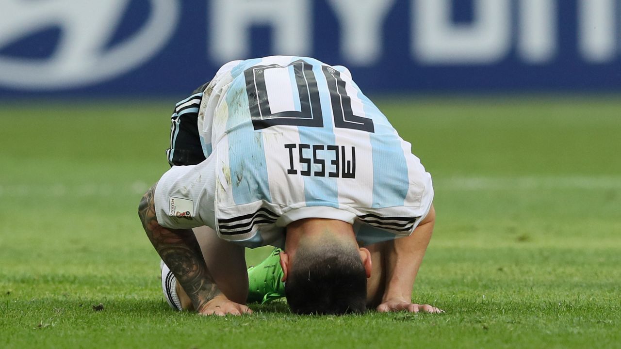 Lionel Messi of Argentina reacts during his team's loss to France in Kazan, Russia. 
