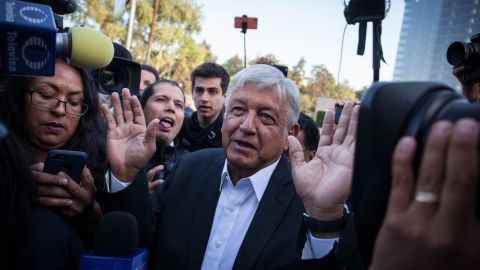 Andres Manuel Lopez Obrador arrives to cast his vote during the Mexican election on July 1, 2018 in Mexico City, Mexico.