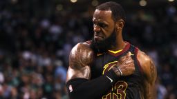 BOSTON, MA - MAY 27: LeBron James #23 of the Cleveland Cavaliers reacts during Game Seven of the 2018 NBA Eastern Conference Finals against the Boston Celtics at TD Garden on May 27, 2018 in Boston, Massachusetts. (Photo by Maddie Meyer/Getty Images)