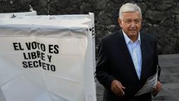 Mexico's presidential candidate Andres Manuel Lopez Obrador for the "Juntos haremos historia" party, casts his vote during general elections, in Mexico City, on July 1, 2018. - Sick of endemic corruption and horrific violence fueled by the country's powerful drug cartels, Mexicans go to the polls seeking for any alternative to the two parties that have governed for nearly a century: the ruling Institutional Revolutionary Party (PRI) and the conservative National Action Party (PAN). (Photo by ALFREDO ESTRELLA / AFP)        (Photo credit should read ALFREDO ESTRELLA/AFP/Getty Images)