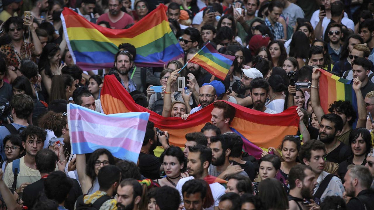 Activists march in Istanbul on Sunday.
