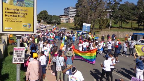 Marchers in Swaziland's first-ever pride parade in Mbabane. 