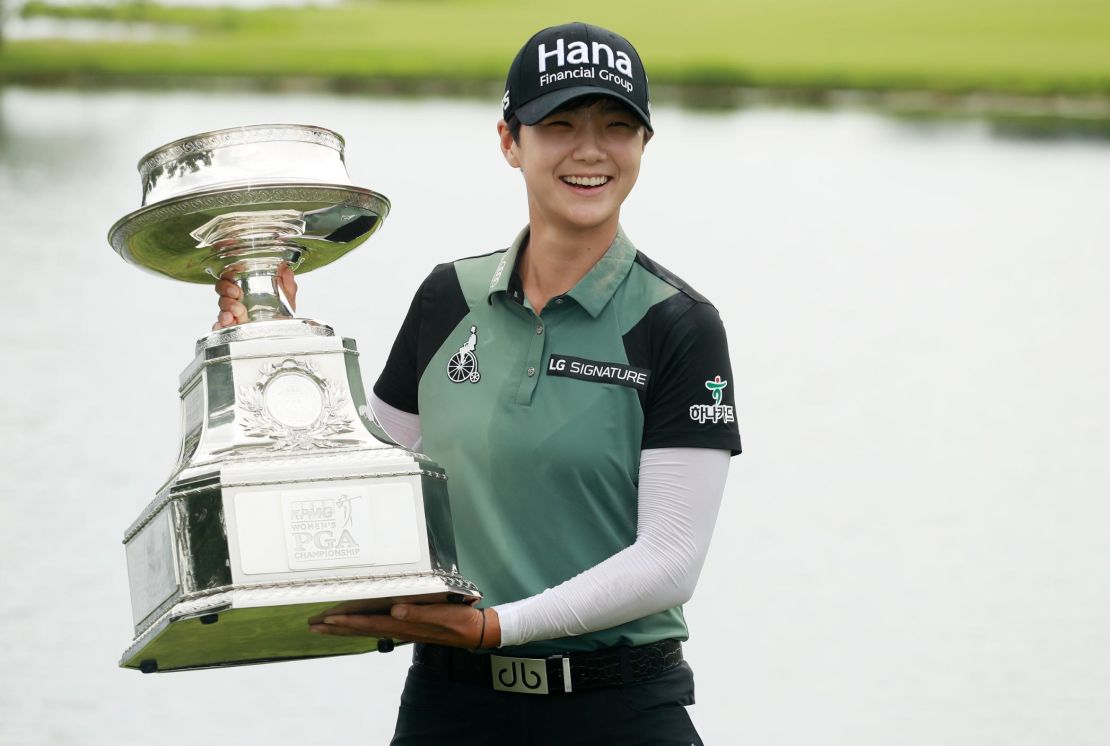 Park celebrates with the trophy after winning the KPMG Women's PGA Championship.