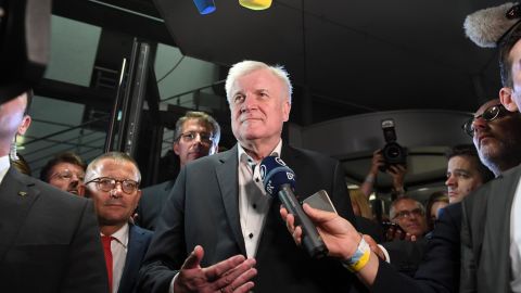 Horst Seehofer speaks to journalists early Monday after late-night talks with the CSU leadership.