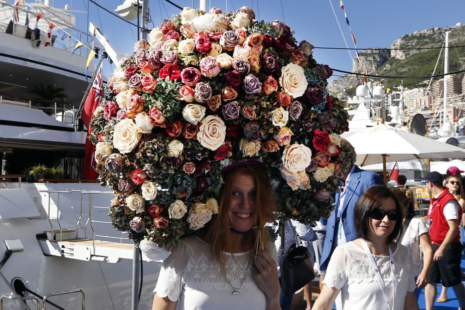 One enthusiast celebrated the 2015 Monaco Yacht Show by wearing a large arrangement of roses on her head.