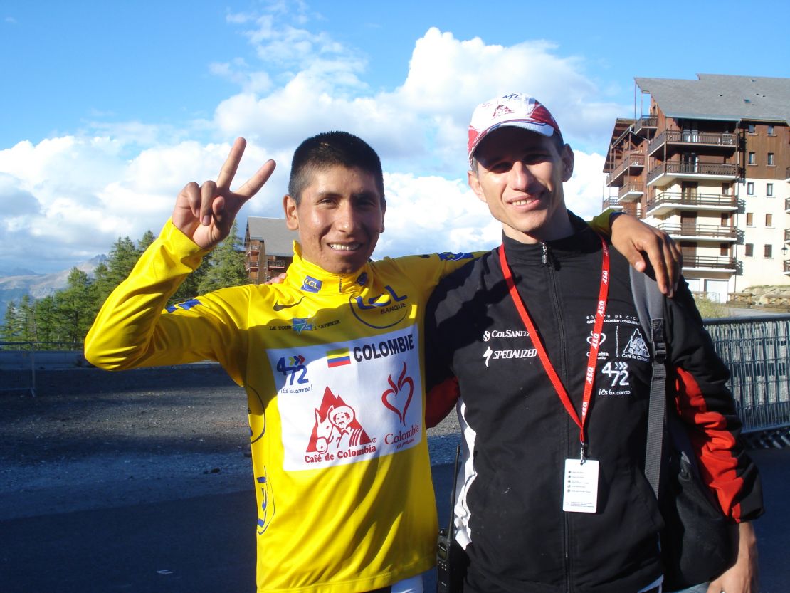 Nairo Quintana (left) with Luis Fernando Saldarriaga (right)