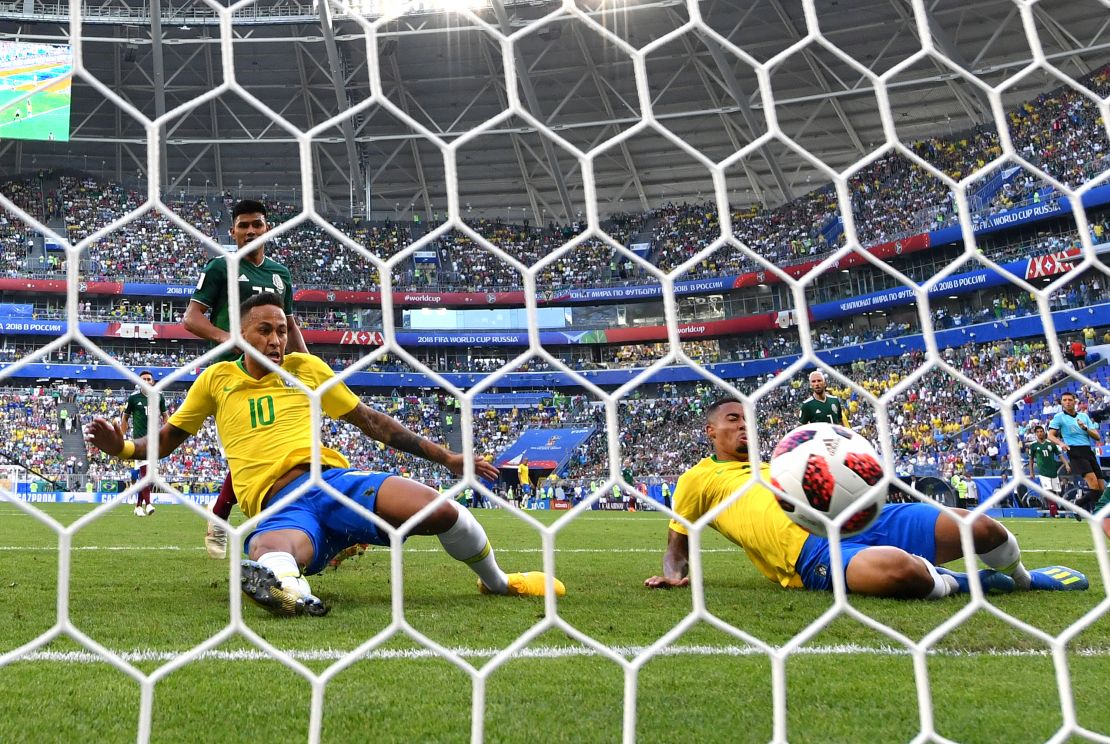 Neymar opens the scoring against Mexico.