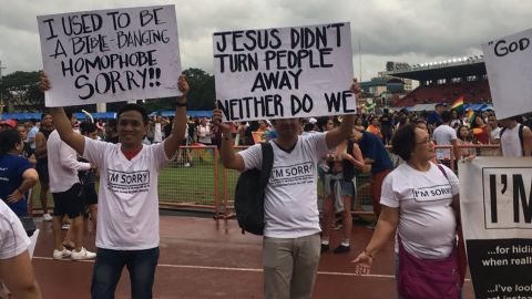 Some church members made their own signs.