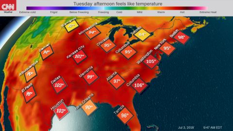 weather heat index Tuesday afternoon 07032018