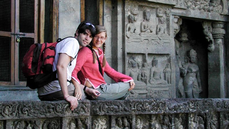 <strong>India adventure: </strong>Outside the Buddhist cave mountains of Ellora, India.