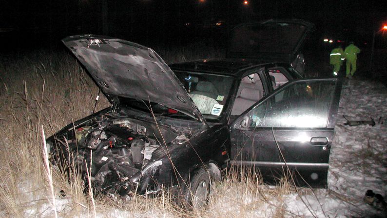 <strong>Car crash: </strong>The end of the road for Sophie after an accident along a Polish highway near Auschwitz.