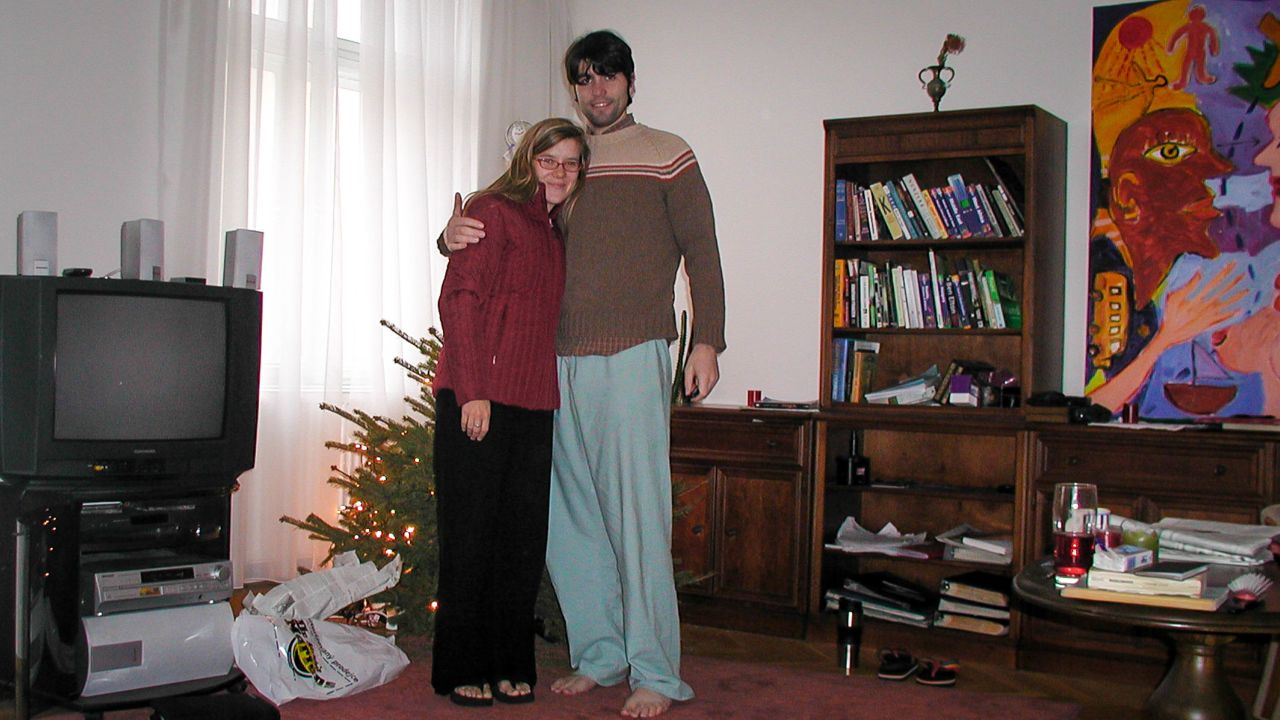 <strong>Happy to be alive: </strong>After the car accident, David and Kate recuperate at a friend's apartment in Prague, celebrating Christmas there with the gift of being alive. Months later they returned to the United States and were soon married.