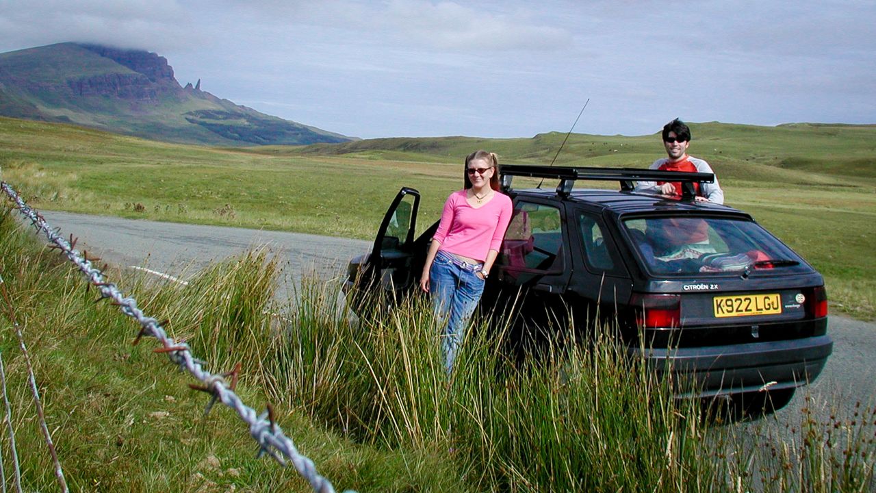 <strong>On the road: </strong>Kate Rope and David Allan spent the better part of a year traveling around the world before returning back to the United States, newly engaged. To get across Europe and Morocco they bought a car in London and first drove it north to Scotland, pictured.