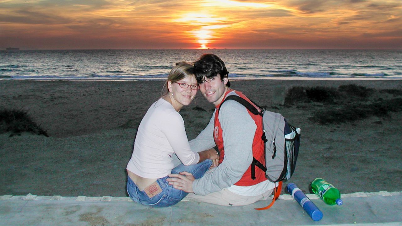 <strong>Sunset and smiles: </strong>On the Strait of Gibraltar in Spain, soon after getting engaged.