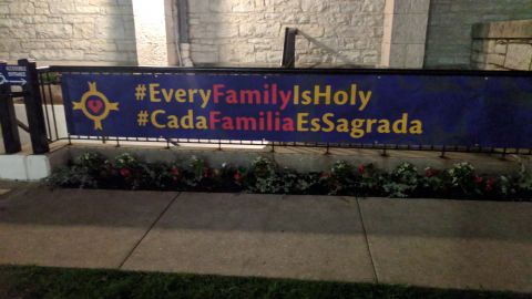 A sign outside of the Christ Church Cathedral is part of the church's "Every Family is Holy" campaign.