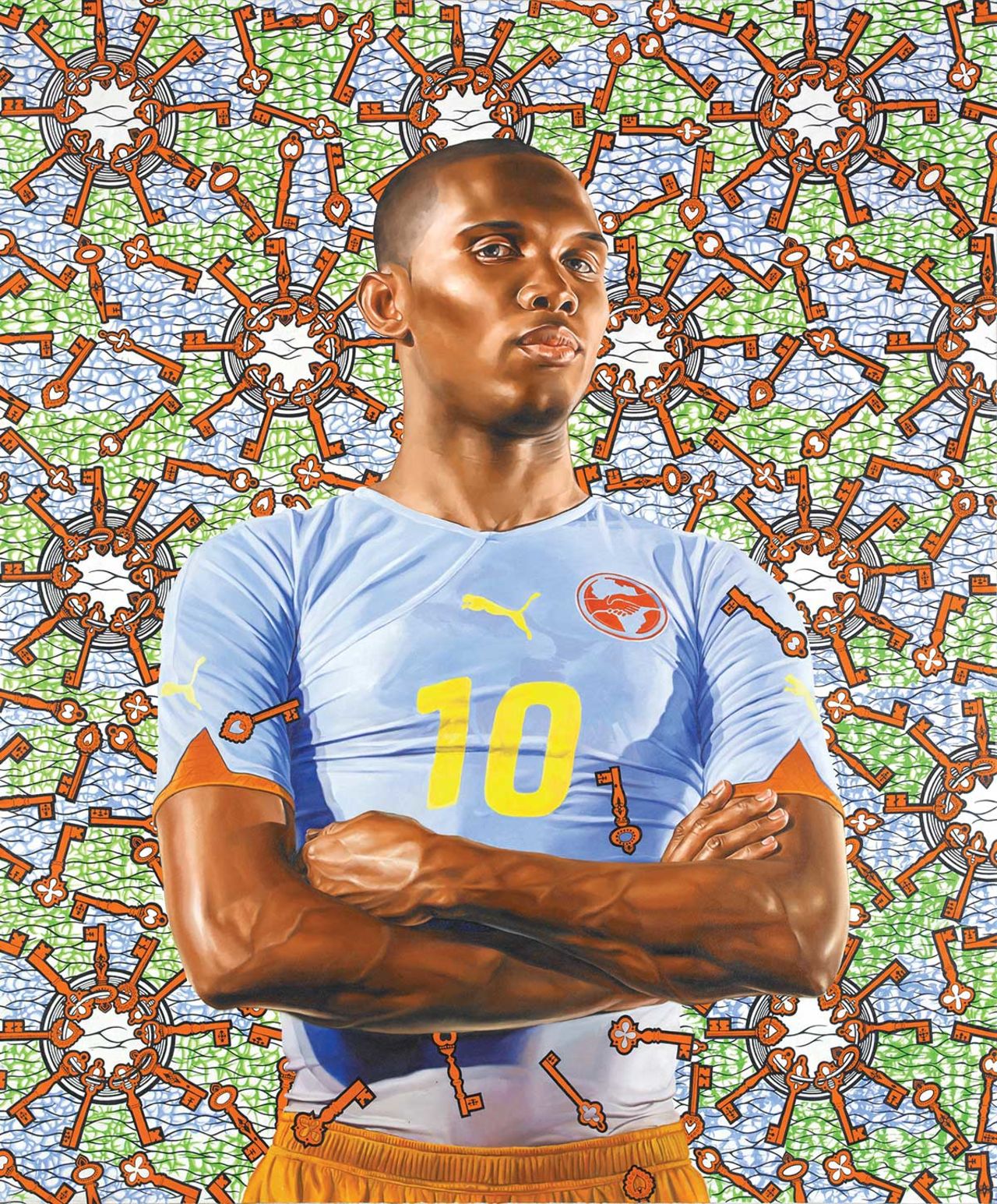 "Samuel Eto'o" (2010) by Kehinde Wiley, part of "The World's Game: Fútbol and Contemporary Art" at the Pérez Art Museum Miami