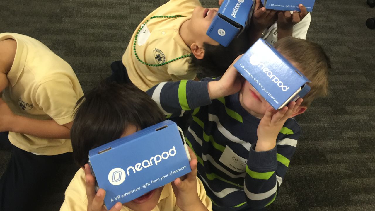 Children use Nearpod VR headsets.