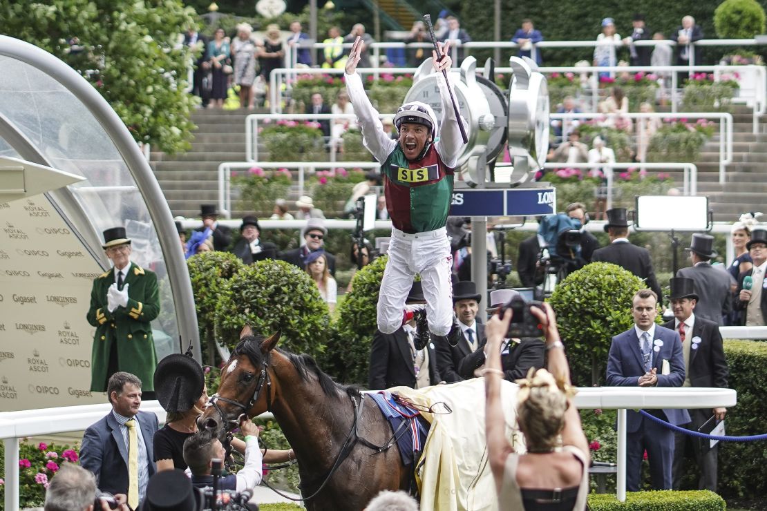 Frankie Dettori rode Frankel's son Without Parole to victory at Royal Ascot.