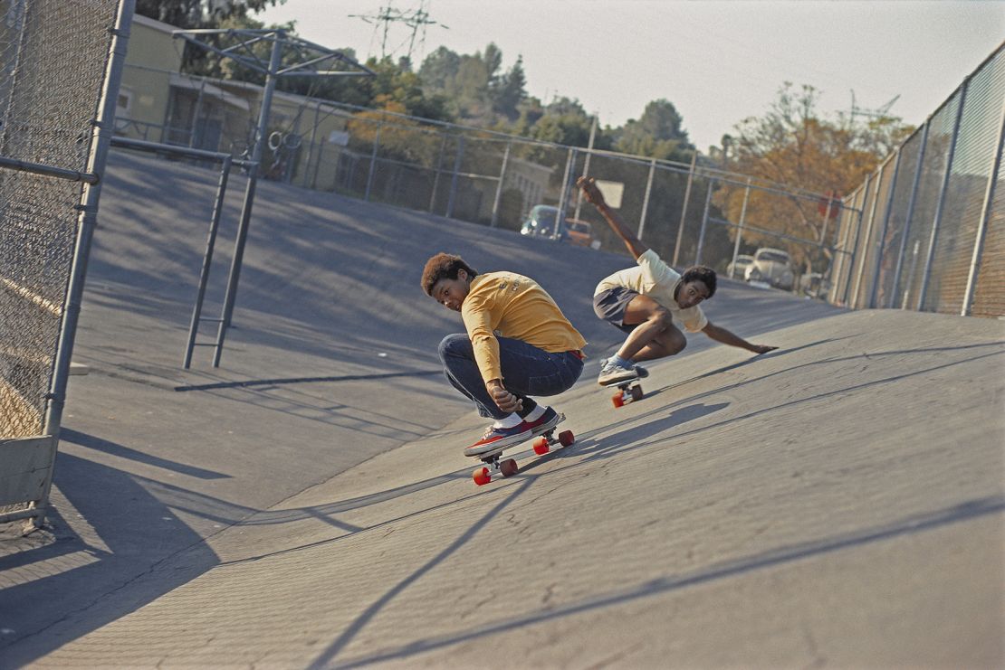 "Chuck Askerneese and Marty Grimes at Kenter Canyon" (1975) by Glen E. Friedman