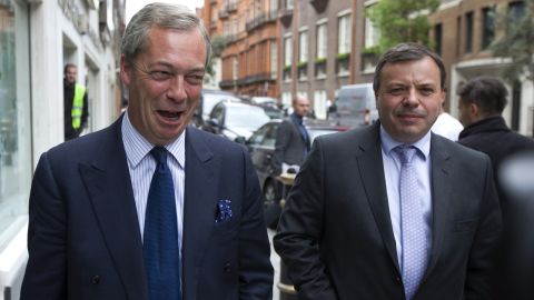 Arron Banks, right, pictured with leading Brexit campaigner Nigel Farage in 2015.