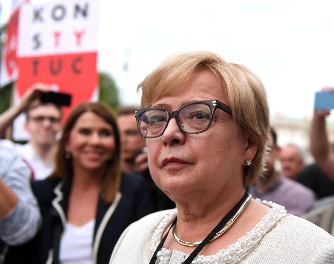 Poland's chief justice, Malgorzata Gersdorf, attends a demonstration in Warsaw in July.  