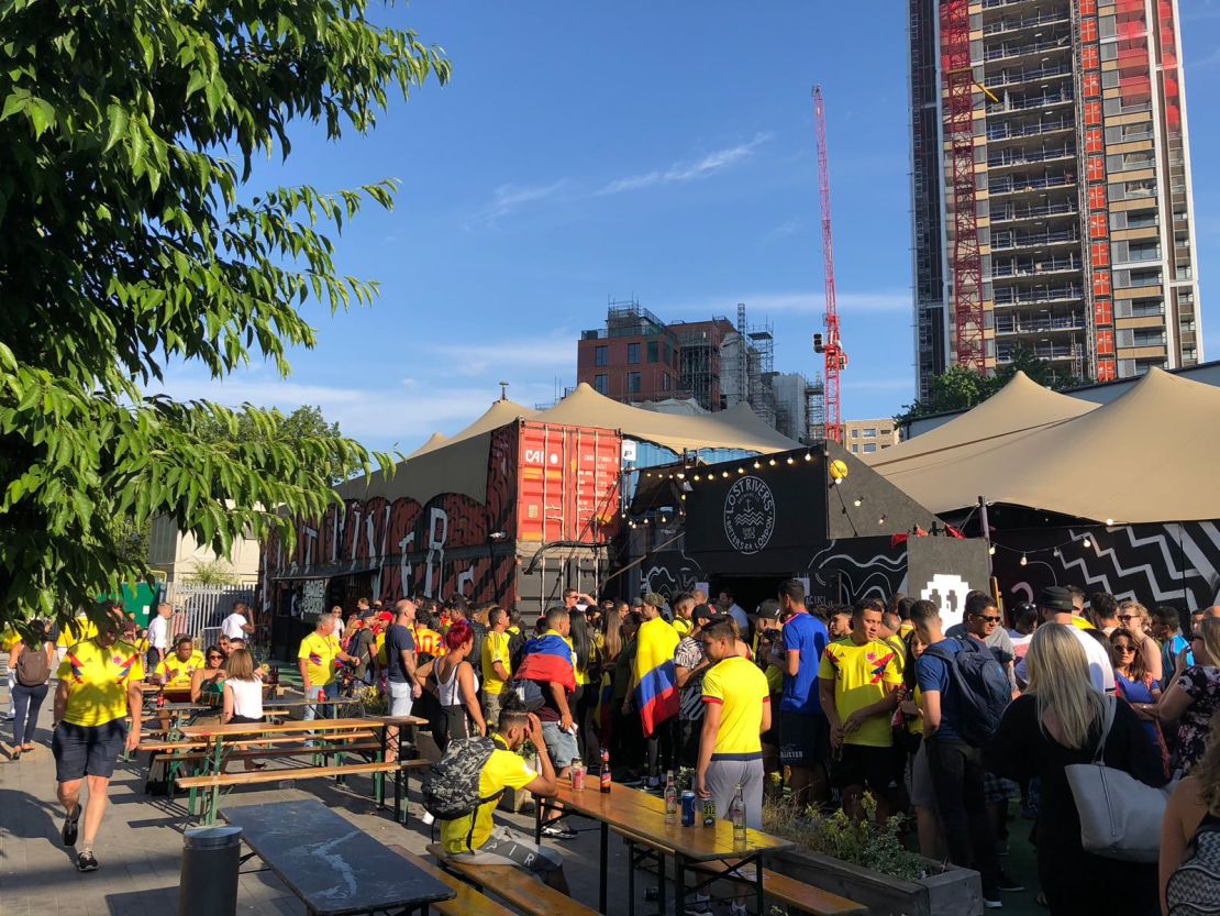 Colombia fans gather in Elephant and Castle, London to watch their team's last 16 World Cup clash against England. 