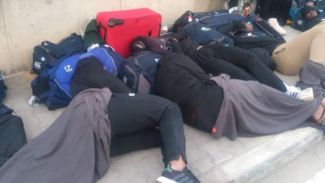 The players slept on the street to protest their poor hotel accommodation
