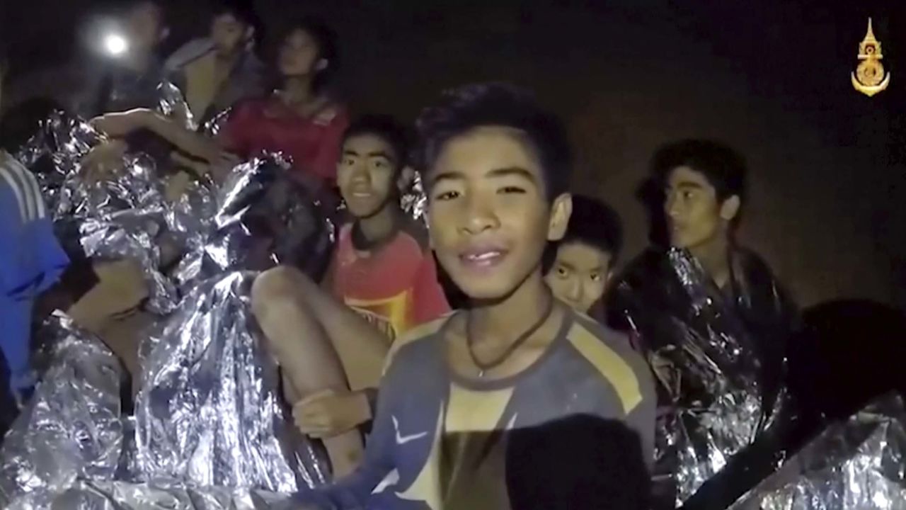 Some of the trapped boys smile in this July 3 image taken from video provided by the Thai Navy.