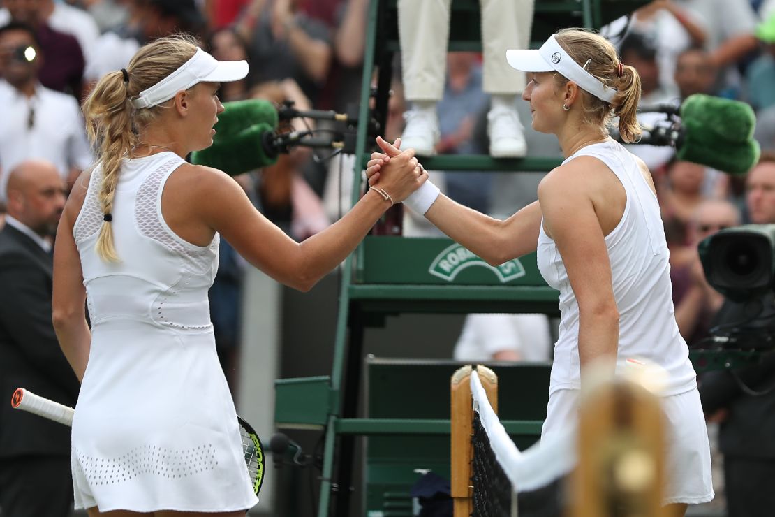 Caroline Wozniacki (left) lost to Ekaterina Makarova in the second round at Wimbledon. 