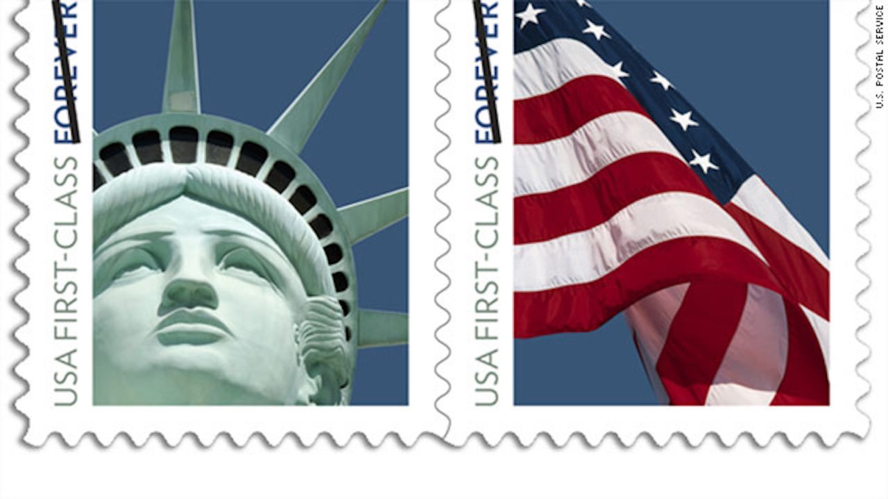 The Lady Liberty stamp went on sale December 1, 2010, paired with with a flag stamp