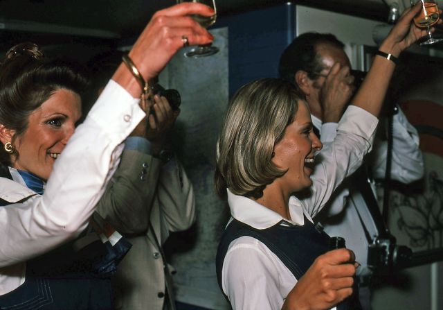 <strong>Pole position: </strong>A Champagne toast to celebrate the exact moment the 747SP reached the top of the world.