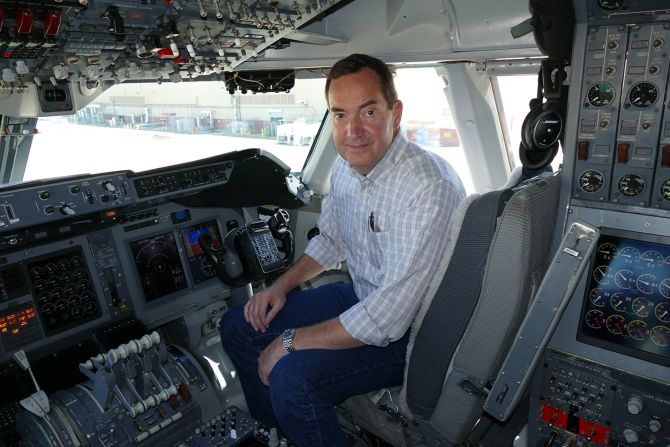 <strong>Polar circumnavigator: </strong>Brian Baum, 41 years after being a passenger aboard Flight 50, on the flight deck of NASA's SOFIA Boeing 747SP at the Armstrong Flight Research Center in Palmdale, California. 