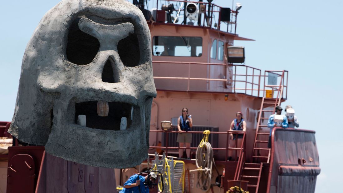 <strong>Striking sculptures</strong>: The exhibition's seven  sculptures include this giant skull by artist Vince Tatum. A one-acre patch of the seabed off Grayton Beach State Park has been devoted to the underwater presentation. 