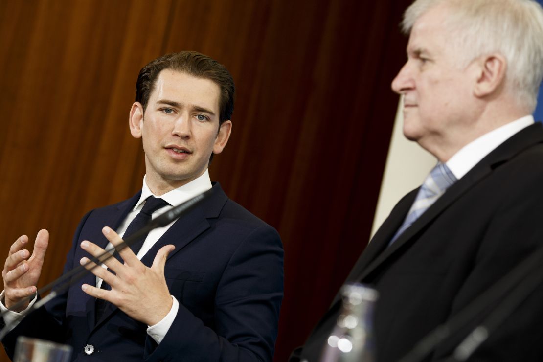 Sebastian Kurz and Horst Seehofer attend a press conference in Berlin in June. 