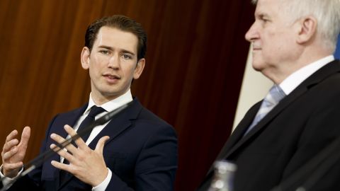 Sebastian Kurz and Horst Seehofer attend a press conference in Berlin in June. 
