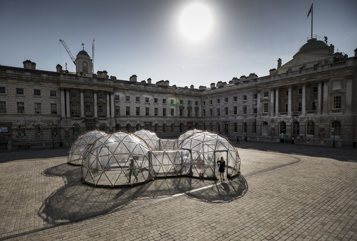 "Pollution Pods" exhibited at Somerset House in London as part of its Earth Day 2018 program. The project was originally commissioned by the Norwegian University of Science and Technology to assess whether art can impact behavior around climate change.