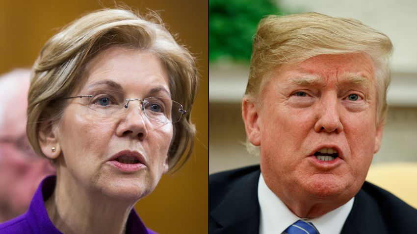 Elizabeth Warren, left, and President Donald Trump