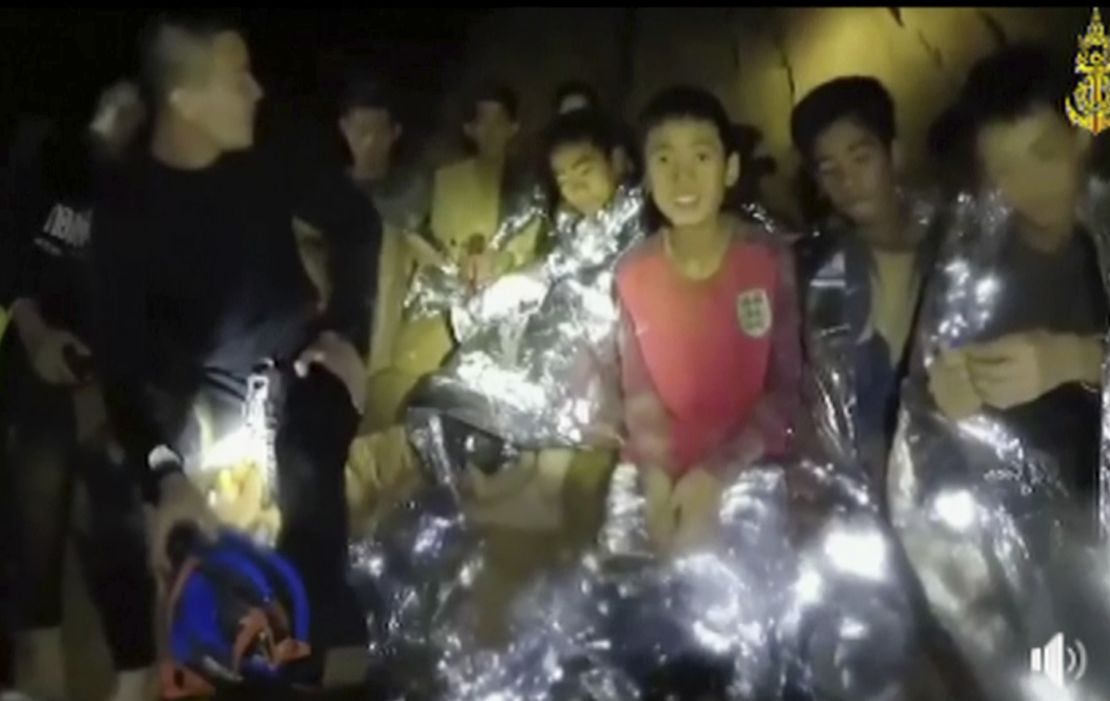The Thai boys with Navy SEALs inside the cave on Tuesday.