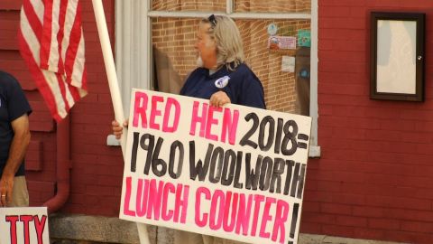 A sign outside Red Hen Thursday.