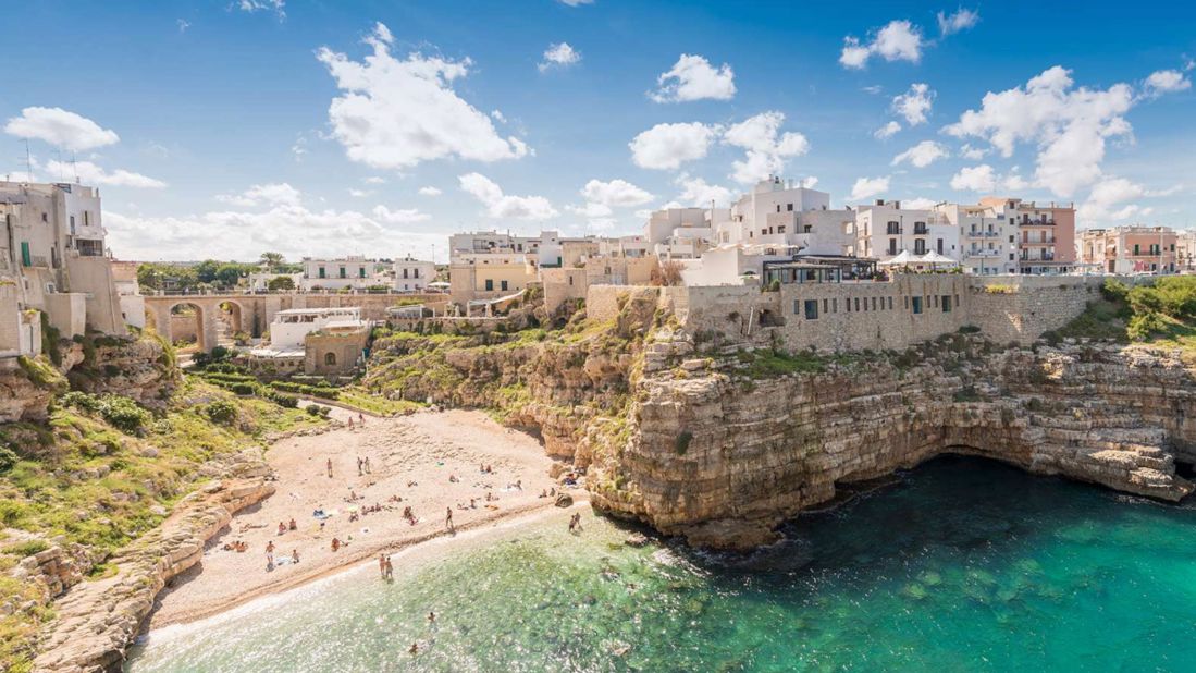 <strong>Polignano a Mare: </strong>Italy's Puglia region has 800 kilometers of coastline, including several of Italy's most beautiful beaches. Among them is Polignano a Mare, a fjord-like cove surrounded by cliffs. 