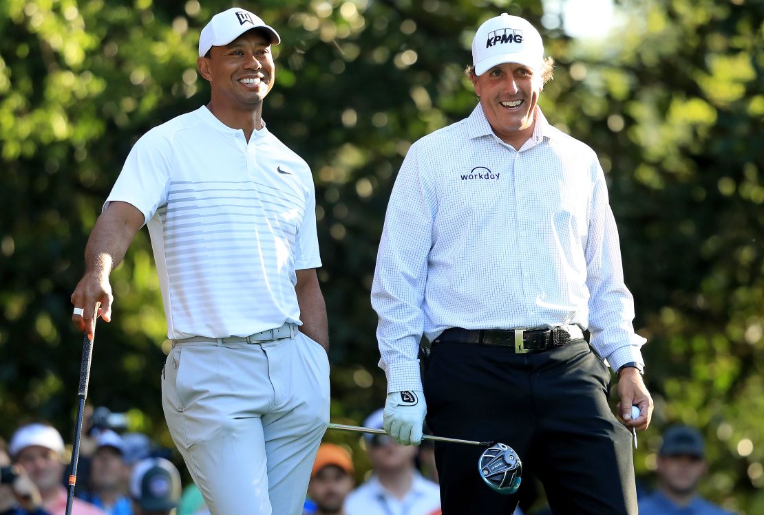 Tiger Woods (left) and Phil Mickelson played a practice round together at the Masters.