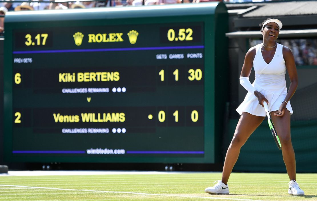 Venus Williams lost the first set, then the match against Kiki Bertens at Wimbledon. 